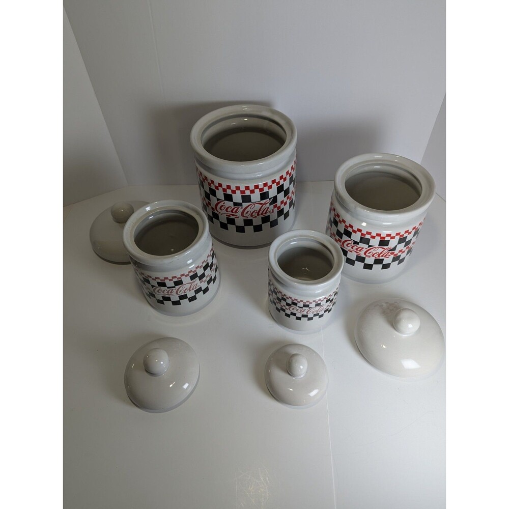 Coca-Cola 4 Piece Canister Set 1997 Checkered Board Dinnerware by Gibson - Picture 5 of 14